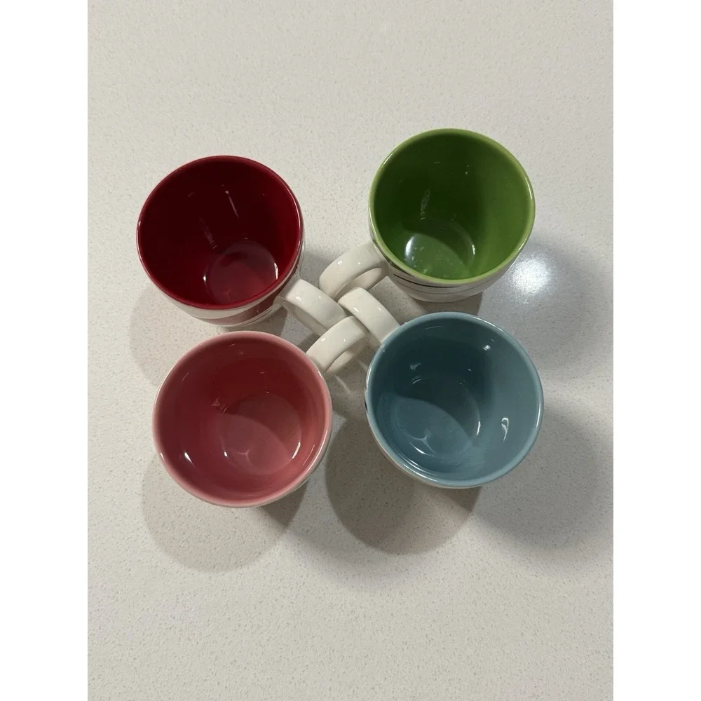 STARBUCKS‎ Holiday 2007 Peppermint Stripe Coffee Expresso Cups Mini Set Of 4